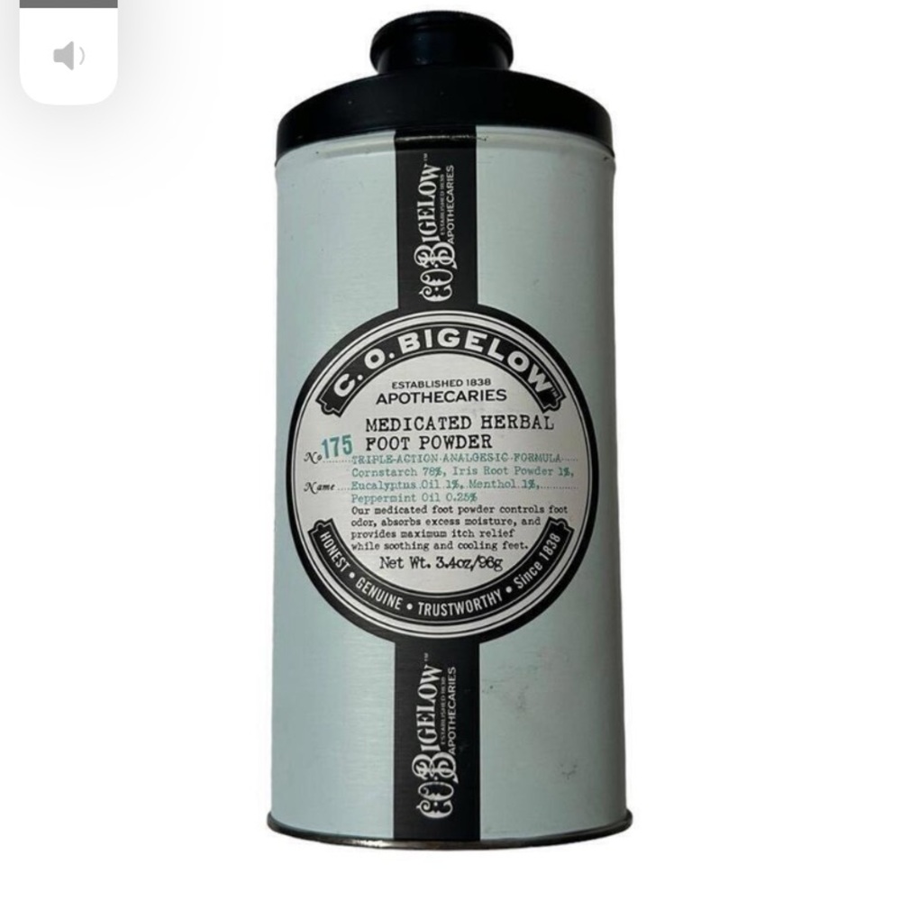 New unopened C.O. Bigelow Medicated Herbal Foot Powder